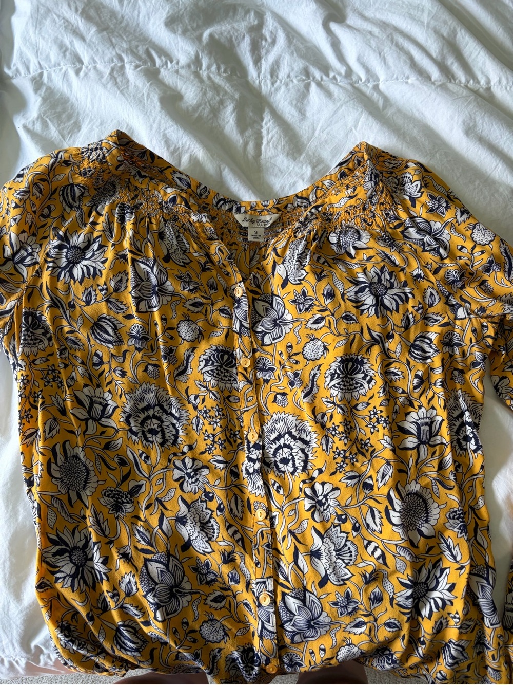 Lucky Brand Mustard Yellow Floral Button-Front Blouse - Picture 3 of 3